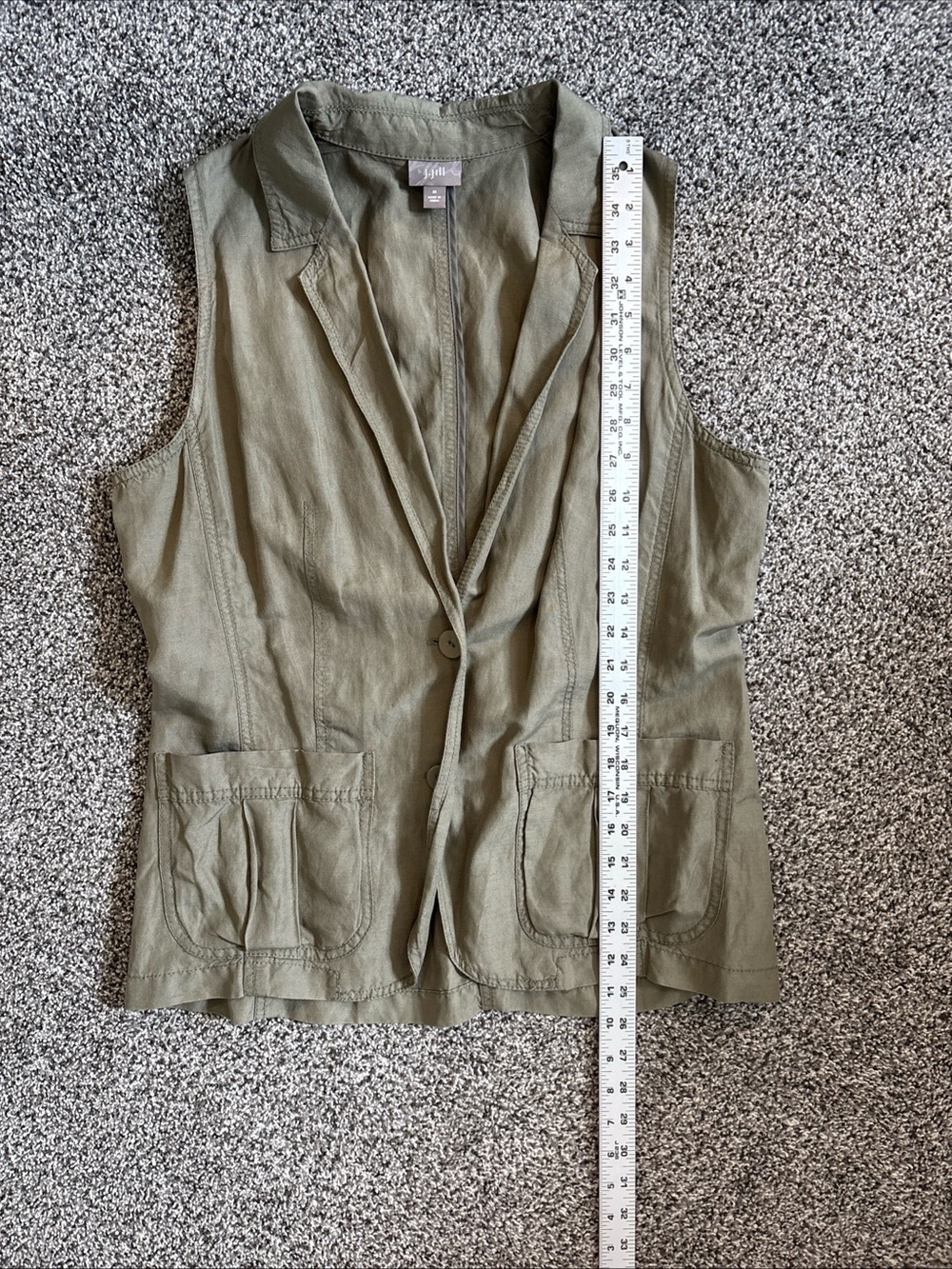 J. Jill Olive Green Utility Vest Silk Linen Blend Button Front Sleeveless Medium - Picture 11 of 11